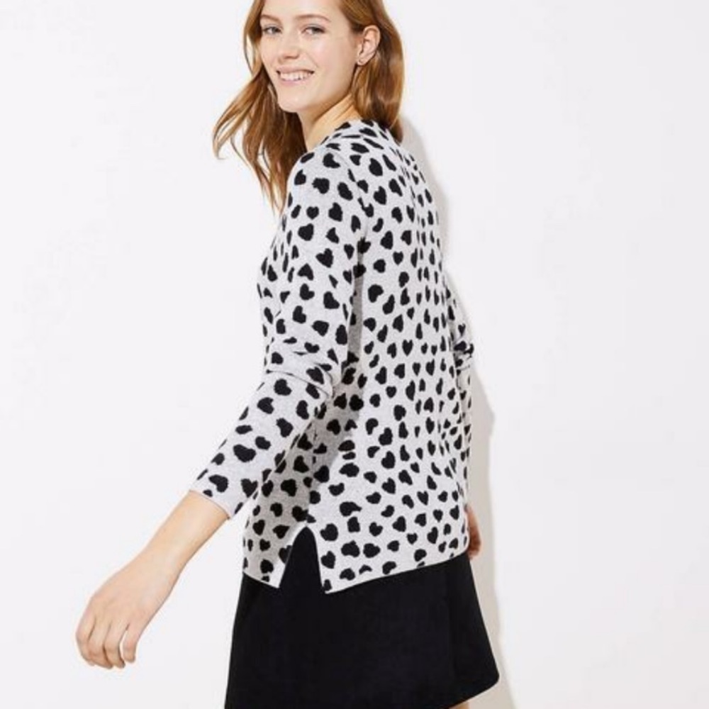 Loft Leopard Heart Mock Neck Sweater EUC
